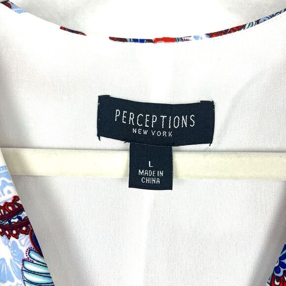 Perceptions Blue Red Paisley Dress Womens SZ LG Fit & Flare V Neck Sleeveless - Picture 9 of 10